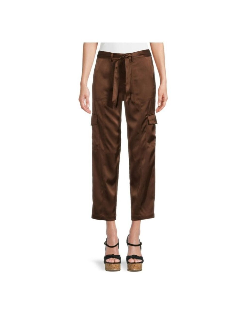 Sofia Jeans Women's Tapered High Rise Satin Cargo Pants, 27" Inseam, Size 16 - Picture 2 of 9
